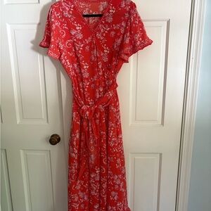 Orange Lightweight Floral Red Wrap Dress